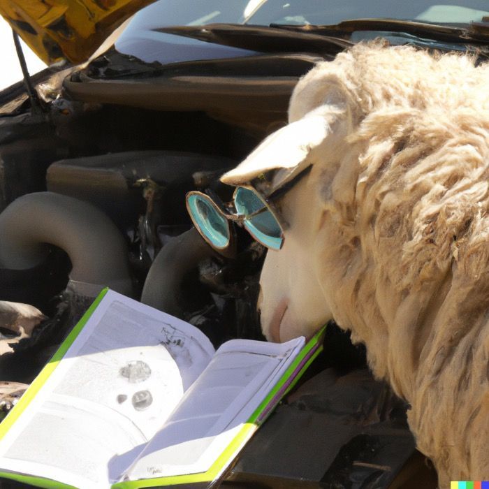 Una oveja aprende a leer y arregla un coche