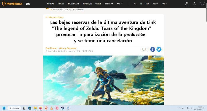 Las Bajas reservas de la ultima aventura de Link
