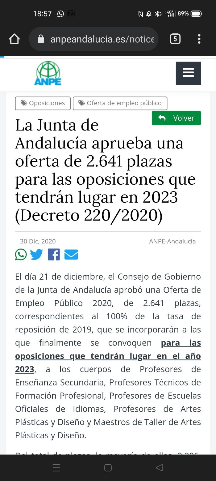 Borrador Convocatoria Oposiciones Andalucía 2021/2022