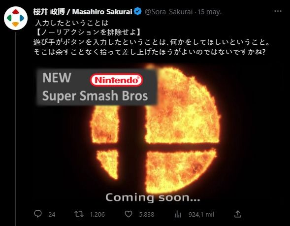¡Imposible de creer! Masahiro Sakurai anuncia un nuevo Smash en la red social Twitter para su actual consola.