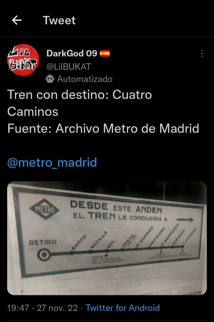 Cartel Metro de Madrid: destino Cuatro Caminos