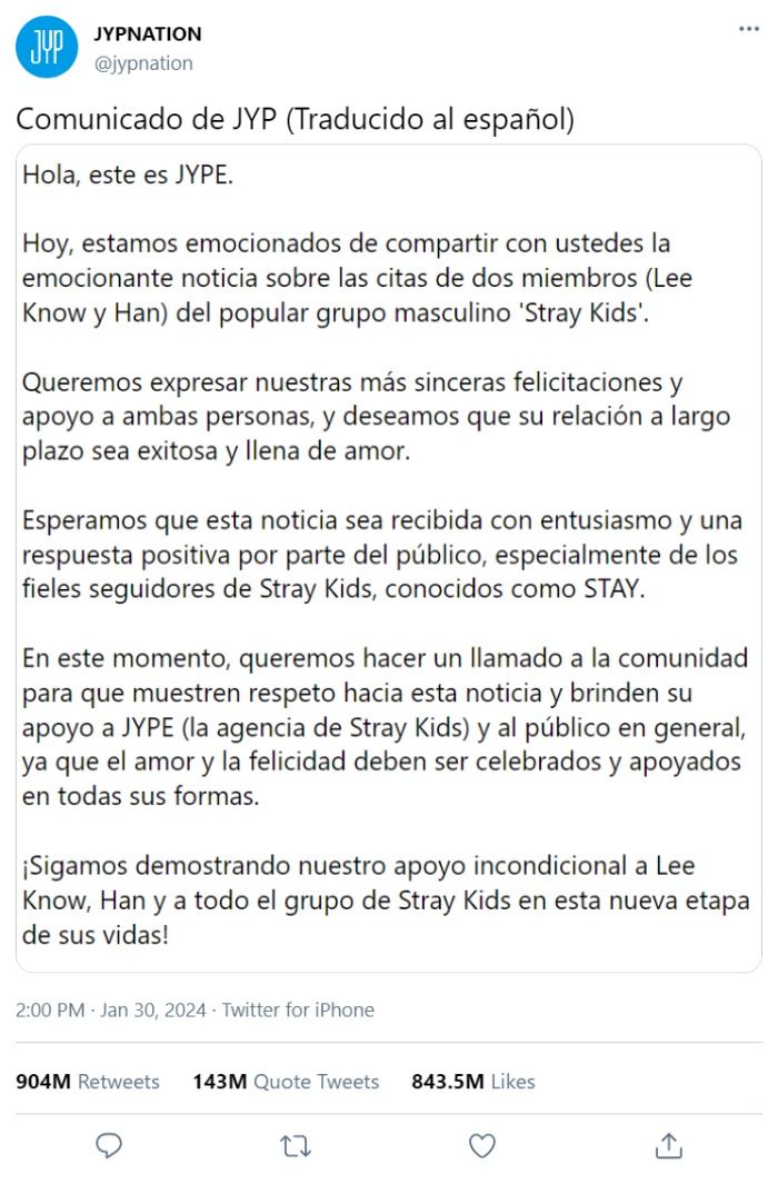 ¡JYP ENTERTAINMENT CONFIRMA RELACIÓN ENTRE LEE KNOW Y HAN JISUNG (STRAY KIDS!