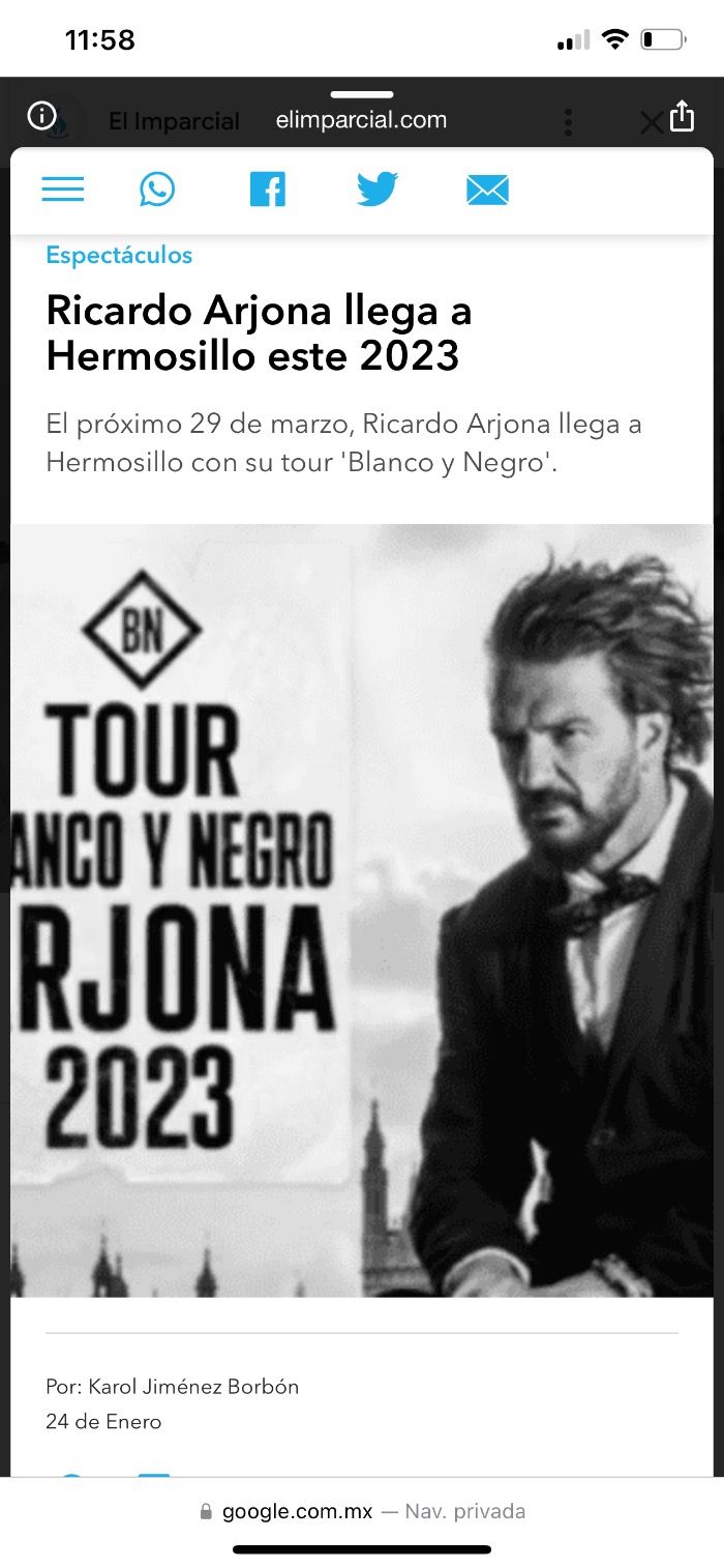Se cancela concierto de Ricardo Arjona