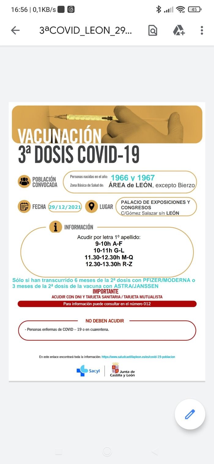 JUNTA DE CASTILLA Y LEON - Modificación pauta de vacunación de la demarcación de León Capital - Palacio de Exposiciones y Congresos de León