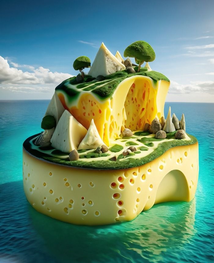 Se descubren una isla flotante de queso en el océano Pacífico
